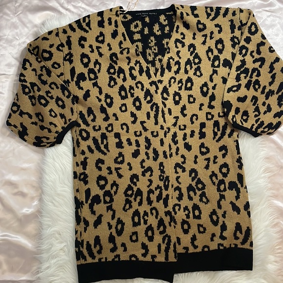 OVERSIZED LEOPARD PRINT LONG CARDIGAN SWEATER STATEMENT SLEEVES - Picture 9 of 16
